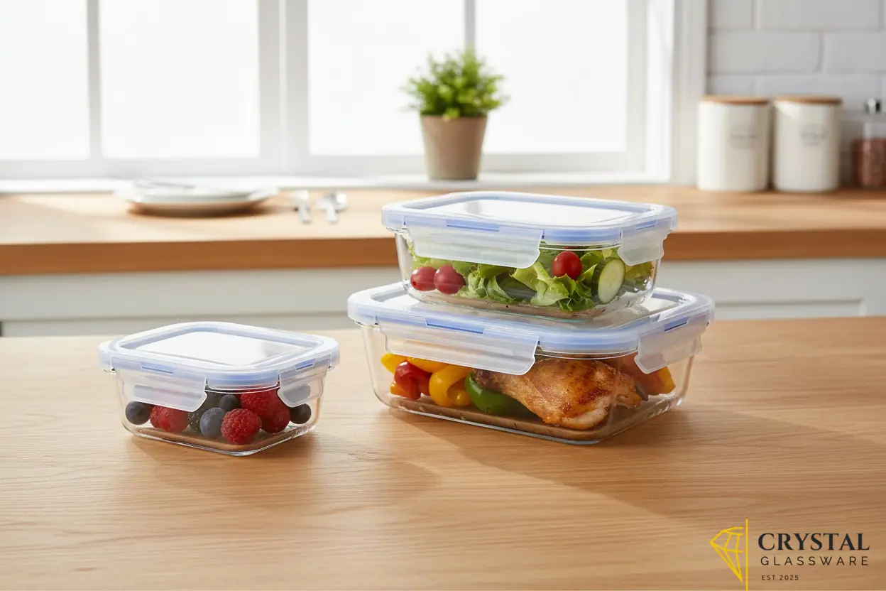 Deli 3- piece clear glass square bowls with airtight lids - Food storage containers 310ml/510ml/800ml EK20/L3